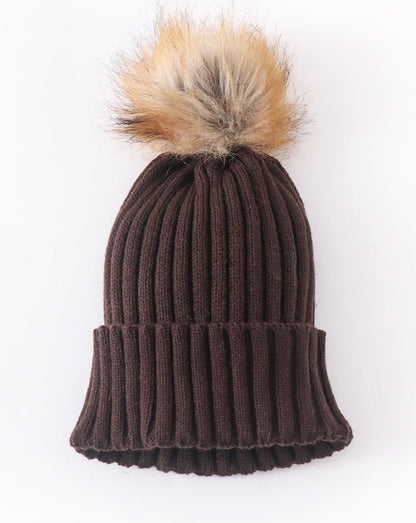 Knit Pom Pom Beanie - Brown - Gibs+Grady