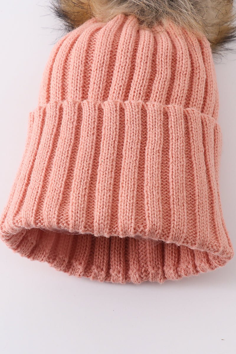 Knit Pom Pom Beanie - Coral - Gibs+Grady