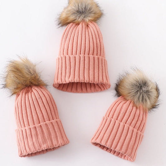 Knit Pom Pom Beanie - Coral - Gibs+Grady