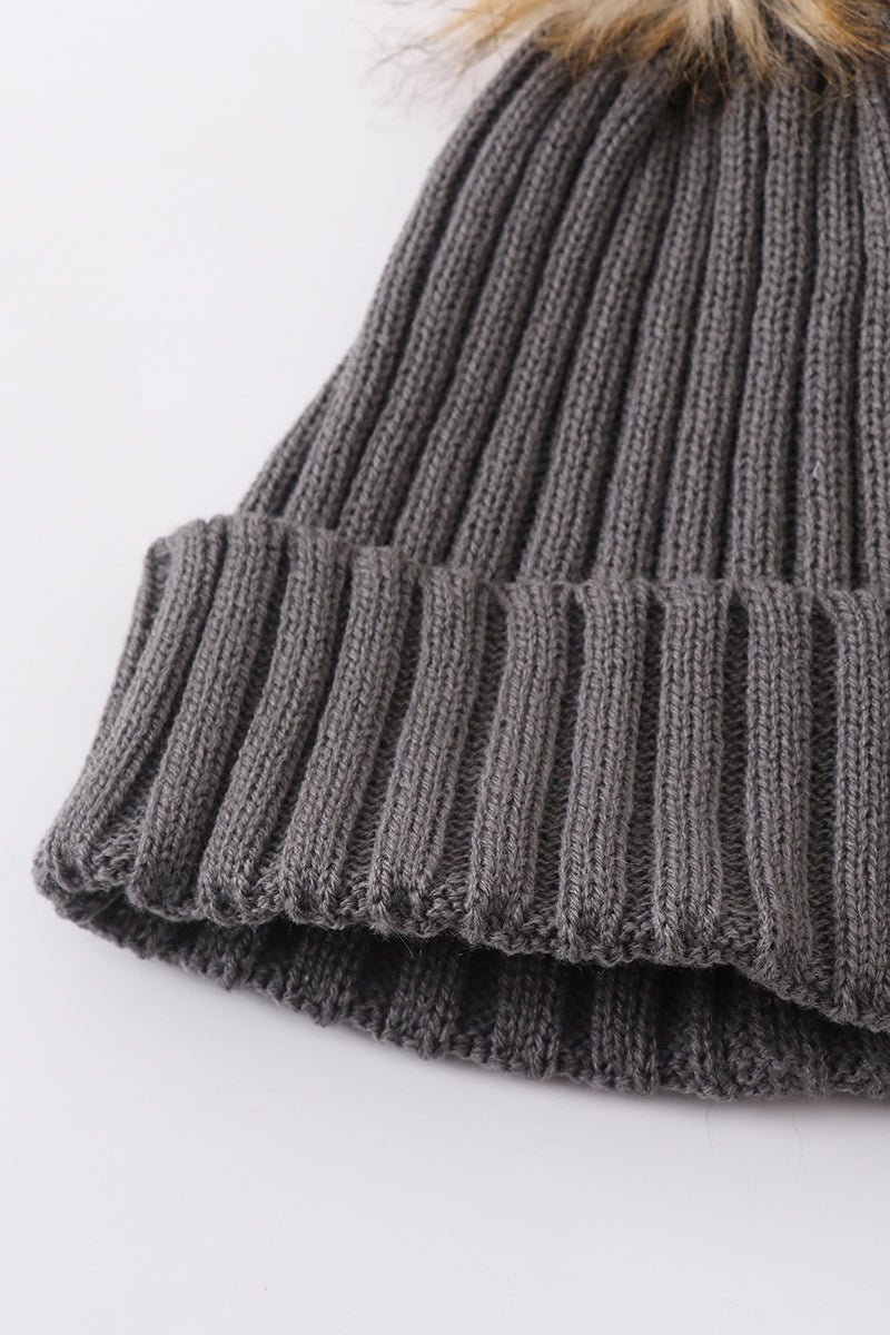 Knit Pom Pom Beanie Hat - Grey - Gibs+Grady