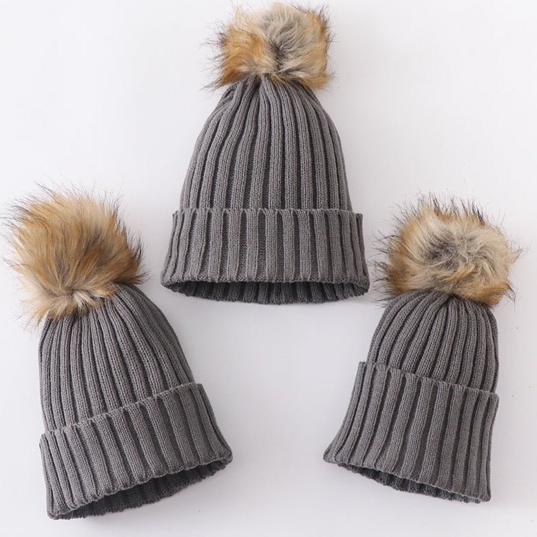 Knit Pom Pom Beanie Hat - Grey - Gibs+Grady