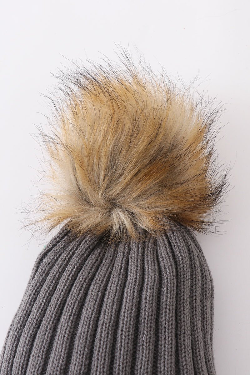 Knit Pom Pom Beanie Hat - Grey - Gibs+Grady