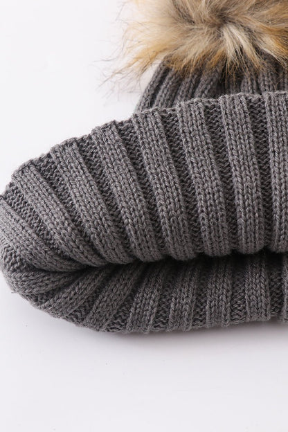 Knit Pom Pom Beanie Hat - Grey - Gibs+Grady