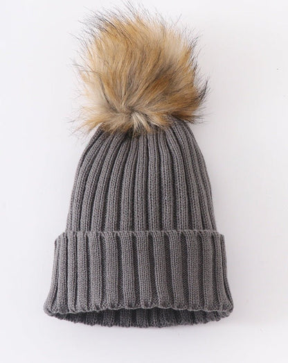 Knit Pom Pom Beanie Hat - Grey - Gibs+Grady