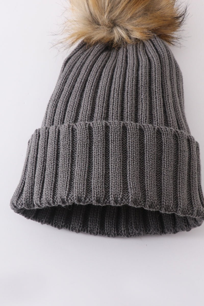 Knit Pom Pom Beanie Hat - Grey - Gibs+Grady