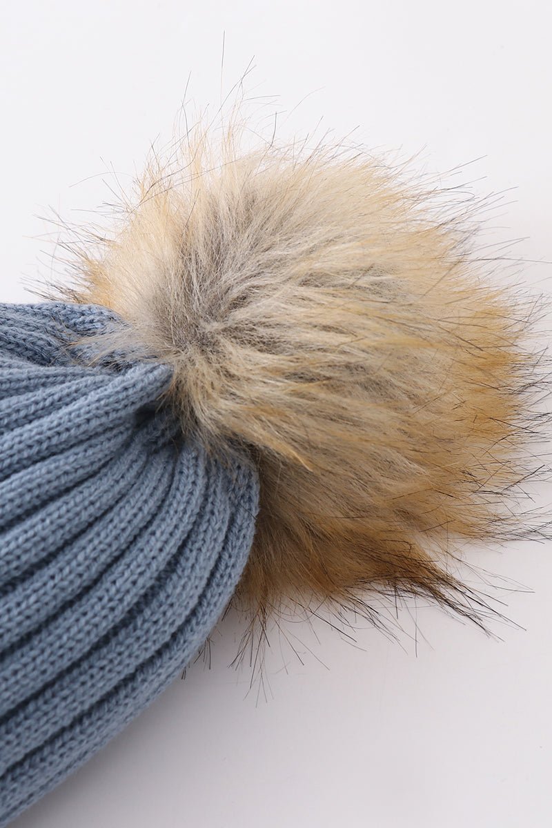 Knit Pom Pom Beanie - Slate - Gibs+Grady