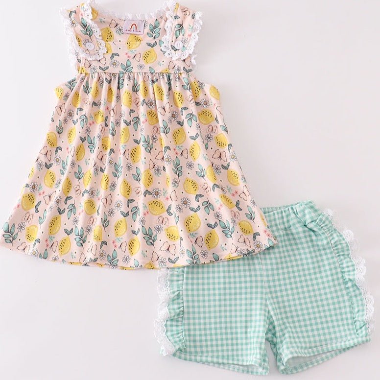 Lemon Print Ruffle Shorts Set - Gibs+Grady