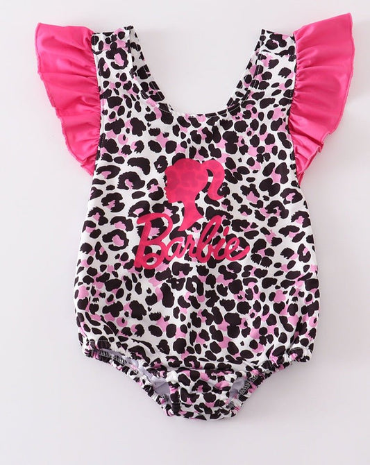 Leopard Barbie Print Pink Ruffle Girl Swimsuit - Gibs+Grady