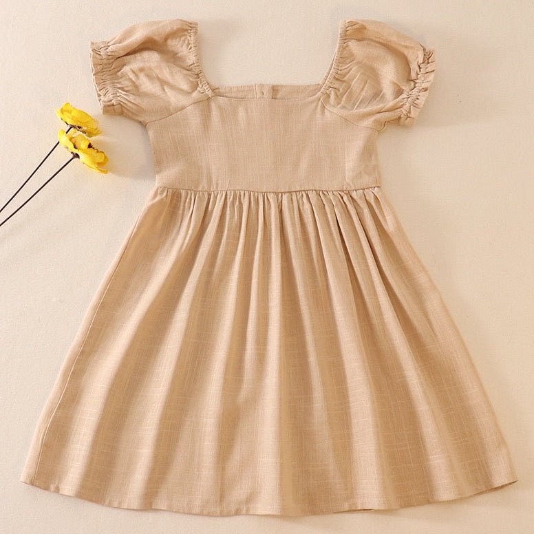 Linen Beige Button Dress - Gibs+Grady