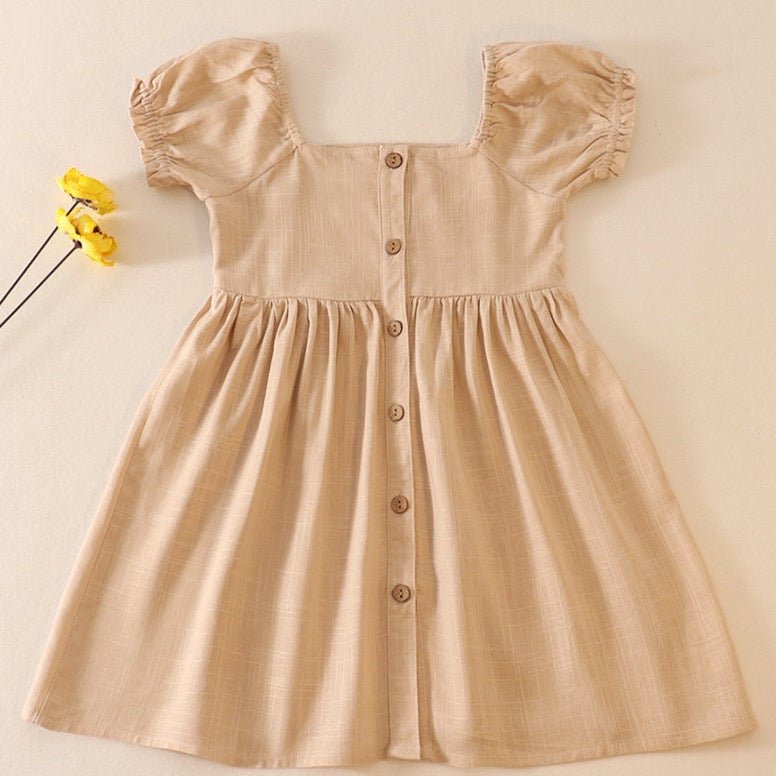 Linen Beige Button Dress - Gibs+Grady