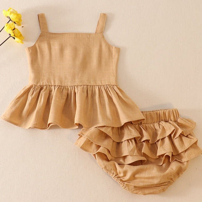 Linen Beige Ruffle 2pc Baby Set - Gibs+Grady