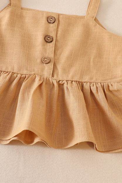 Linen Beige Ruffle 2pc Baby Set - Gibs+Grady