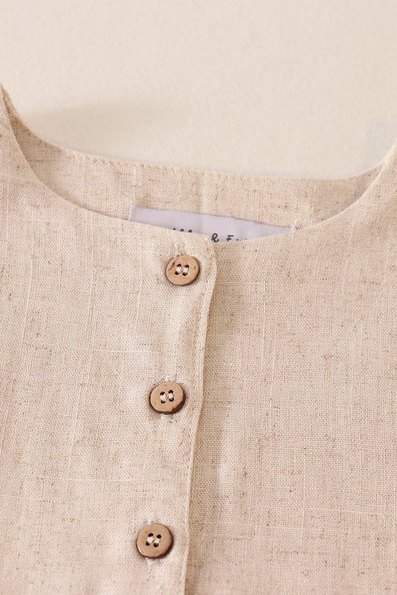 Linen Beige Ruffle Button Dress - Gibs+Grady