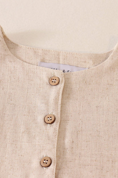 Linen Beige Ruffle Button Dress - Gibs+Grady