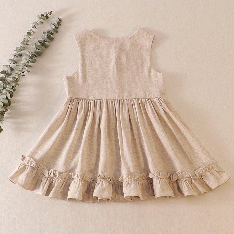 Linen Beige Ruffle Button Dress - Gibs+Grady