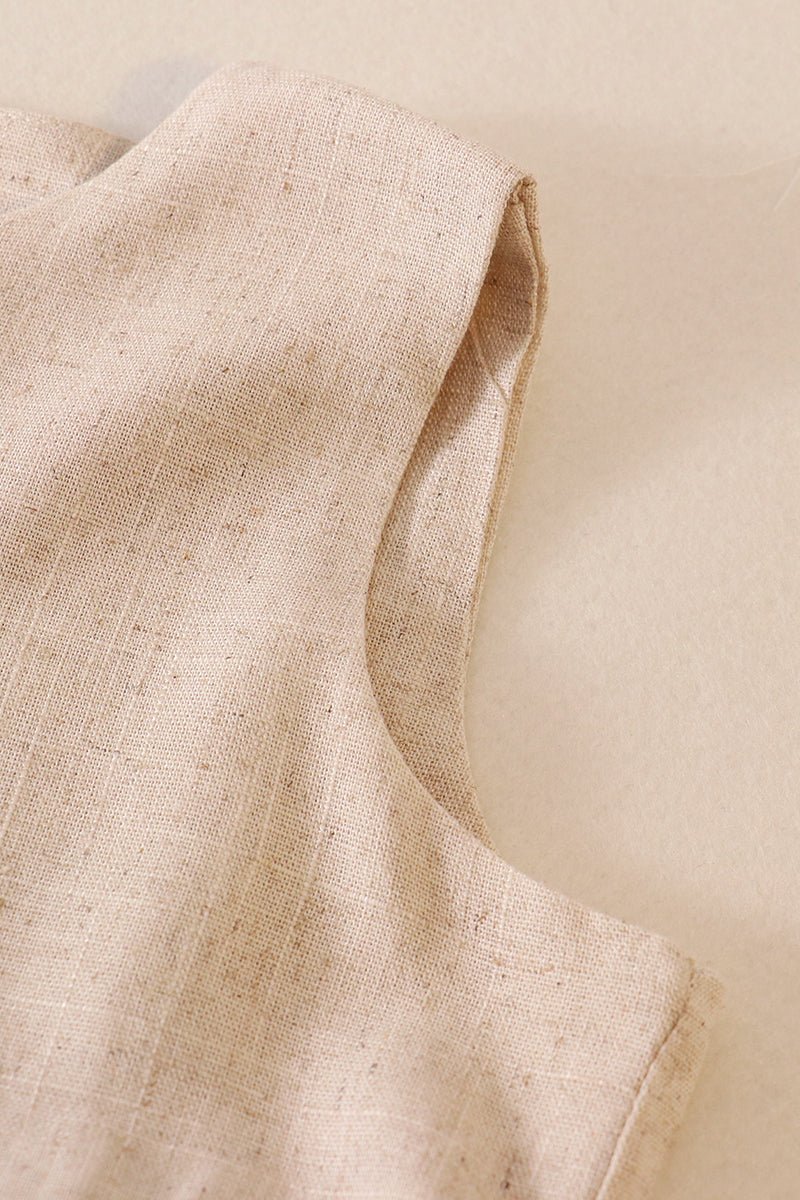 Linen Beige Ruffle Button Dress - Gibs+Grady