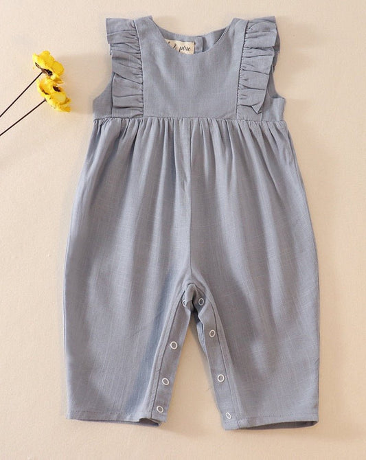 Linen Blue Ruffle Girl Romper - Gibs+Grady