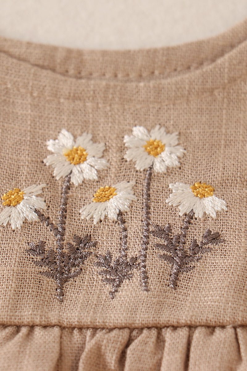 Linen Daisy Embroidered Beige Ruffle Strap Bubble - Gibs+Grady