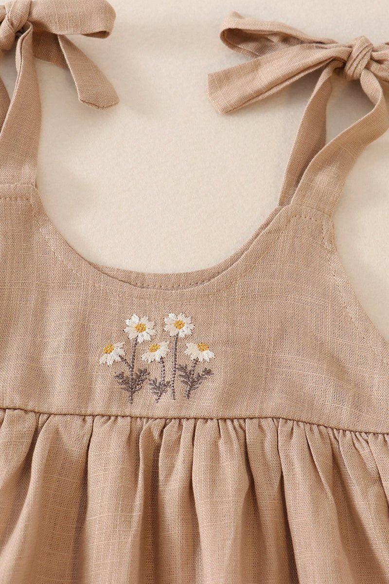 Linen Daisy Embroidered Beige Ruffle Strap Bubble - Gibs+Grady