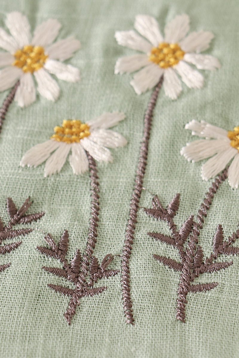 Linen Daisy Embroidered Sage Dress - Gibs+Grady