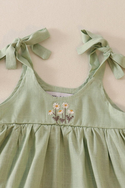 Linen Daisy Embroidered Sage Ruffle Strap Bubble - Gibs+Grady