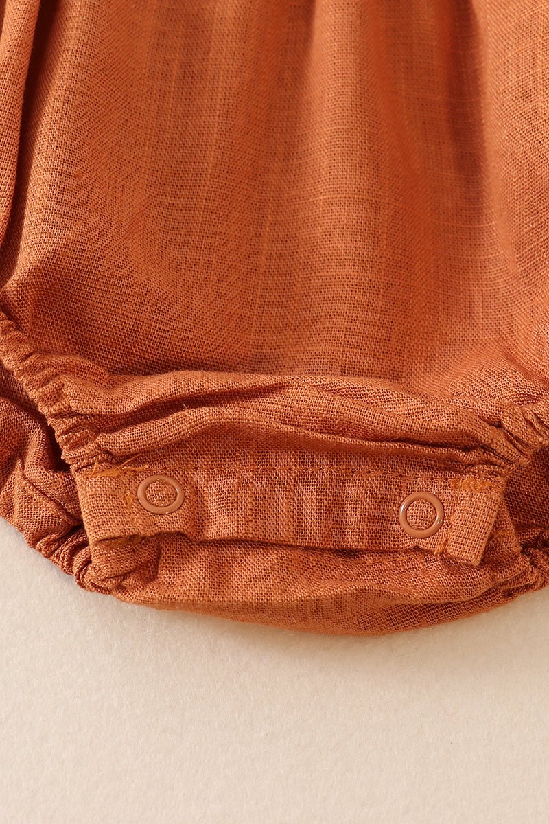 Linen Floral Embroidered Caramel Ruffle Bubble - Gibs+Grady