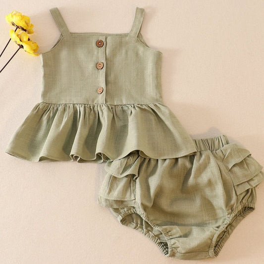 Linen Green Ruffle 2pc Baby Set - Gibs+Grady