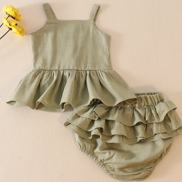 Linen Green Ruffle 2pc Baby Set - Gibs+Grady