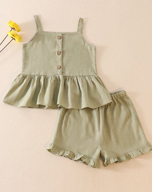 Linen Green Ruffle Short Set - Gibs+Grady