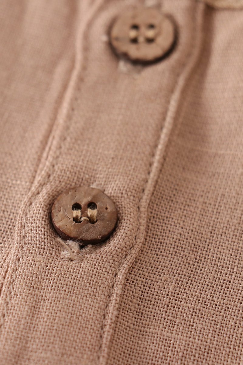 Linen Khaki Button Down Baby Bubble - Gibs+Grady