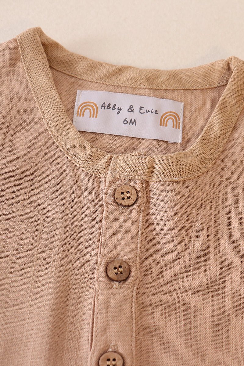 Linen Khaki Button Down Baby Bubble - Gibs+Grady