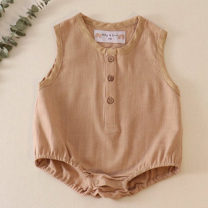 Linen Khaki Button Down Baby Bubble - Gibs+Grady