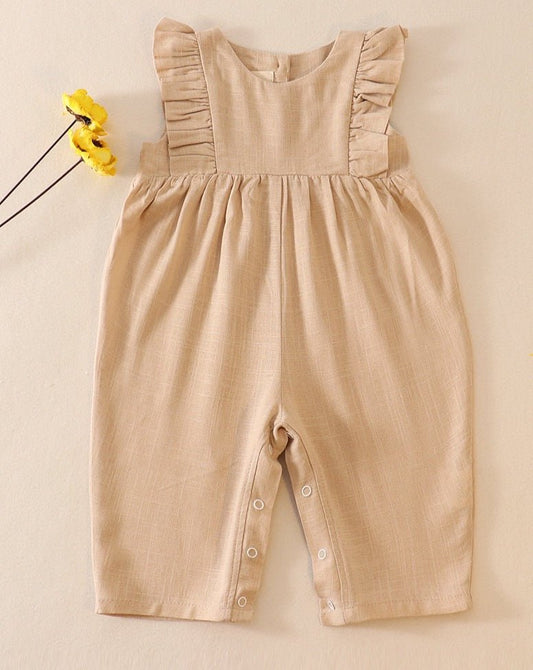 Linen Khaki Ruffle Girl Romper - Gibs+Grady