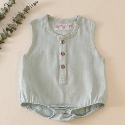 Linen Mint Button Down Baby Bubble - Gibs+Grady