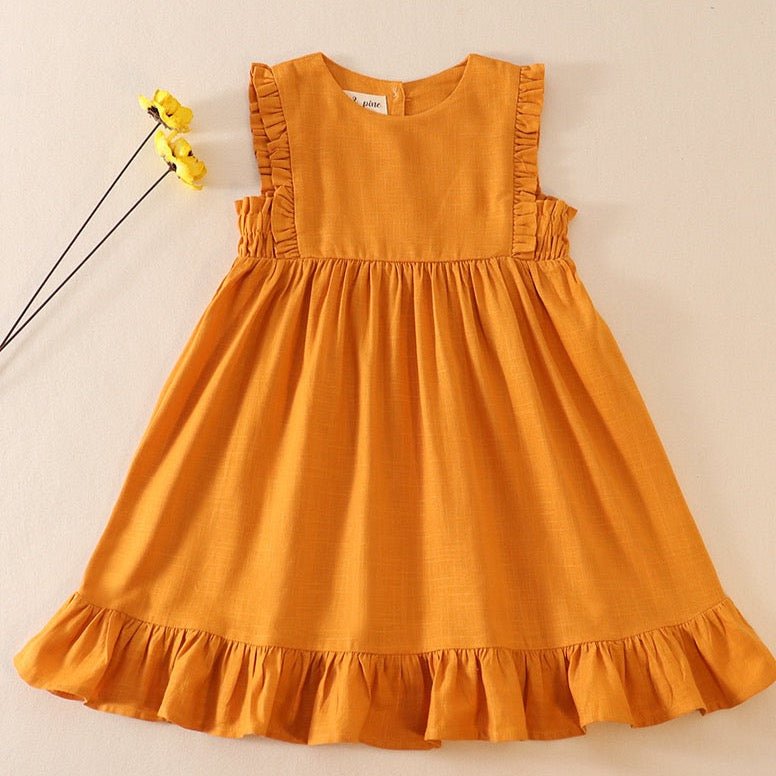 Linen Mustard Ruffle Dress - Gibs+Grady