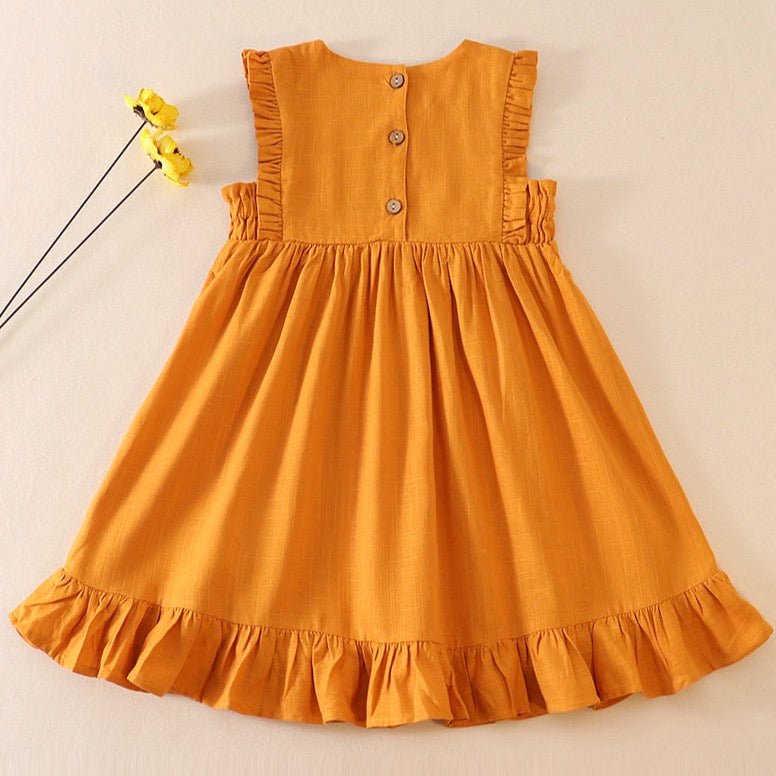 Linen Mustard Ruffle Dress - Gibs+Grady