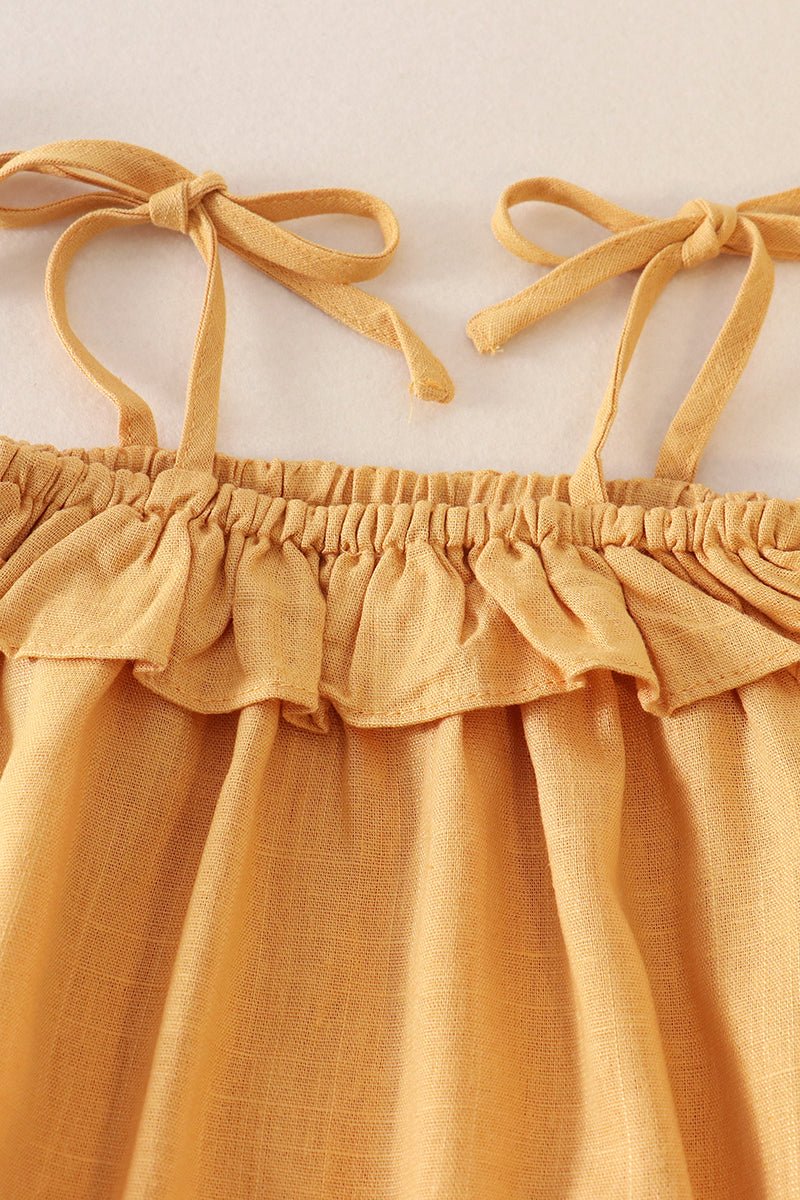 Linen Mustard Ruffle Strap Girl Bubble - Gibs+Grady