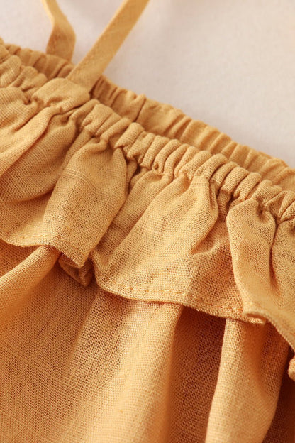 Linen Mustard Ruffle Strap Girl Bubble - Gibs+Grady