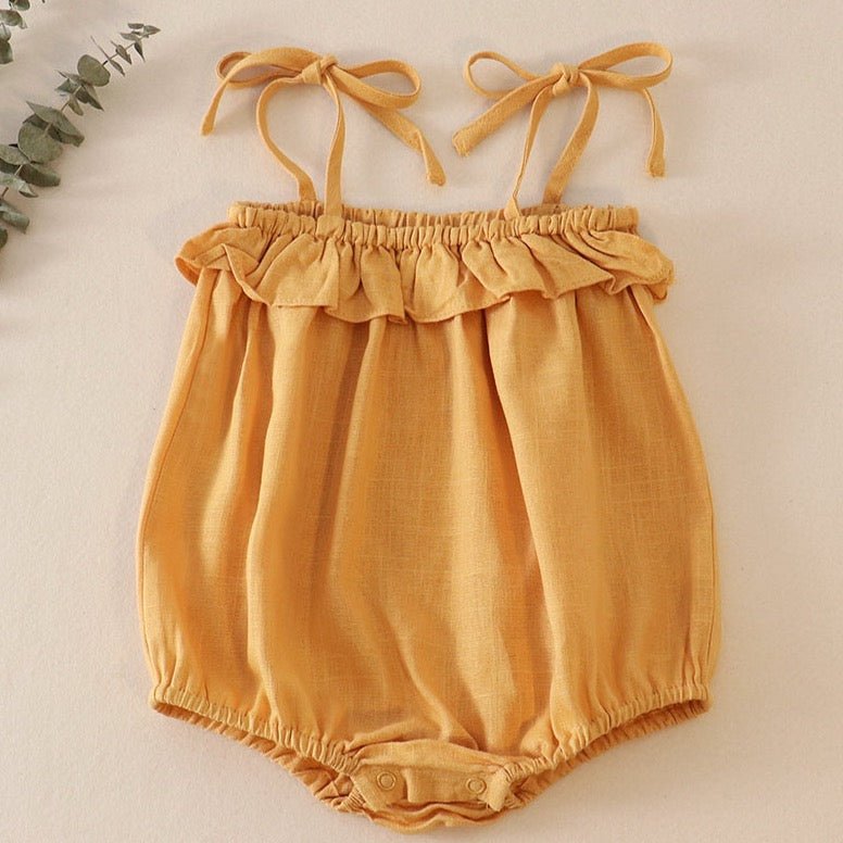 Linen Mustard Ruffle Strap Girl Bubble - Gibs+Grady