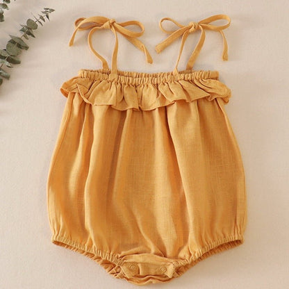 Linen Mustard Ruffle Strap Girl Bubble - Gibs+Grady