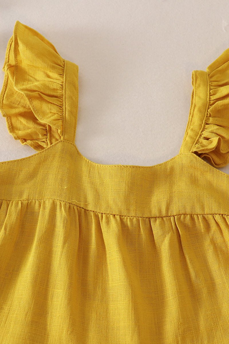 Linen Mustard Tiered Ruffle Dress - Gibs+Grady