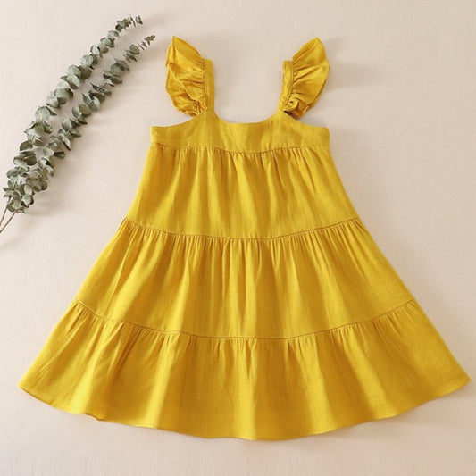 Linen Mustard Tiered Ruffle Dress - Gibs+Grady