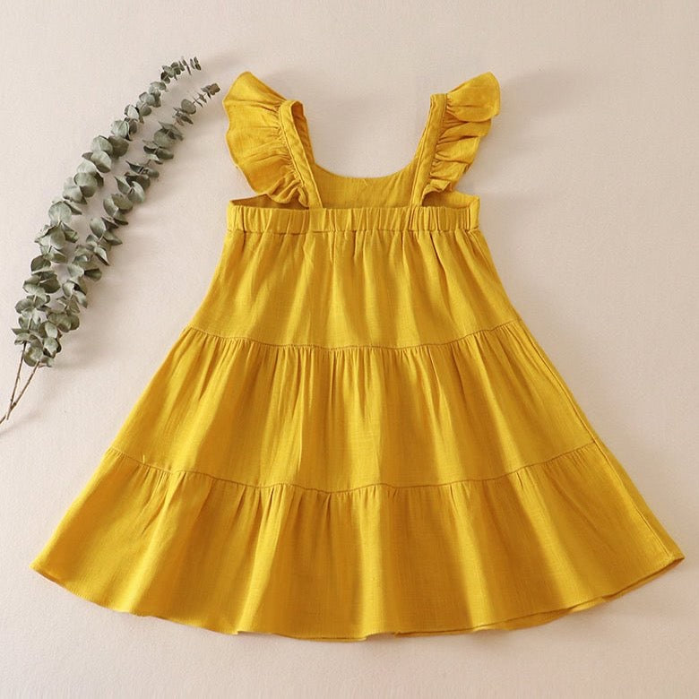 Linen Mustard Tiered Ruffle Dress - Gibs+Grady