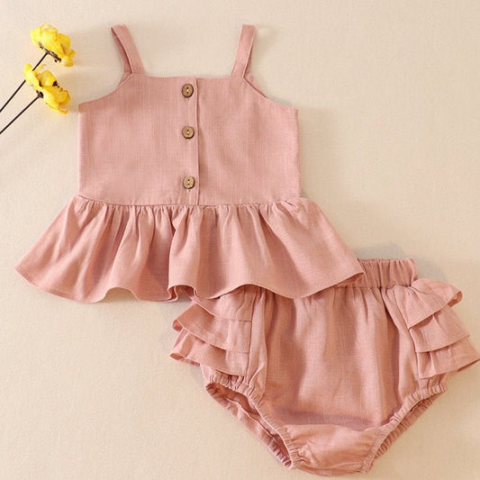 Linen Pink Ruffle 2pc Baby Set - Gibs+Grady