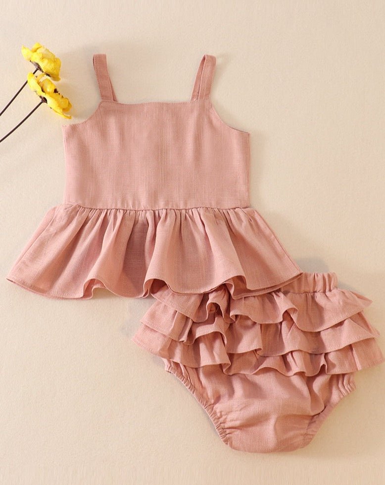 Linen Pink Ruffle 2pc Baby Set - Gibs+Grady