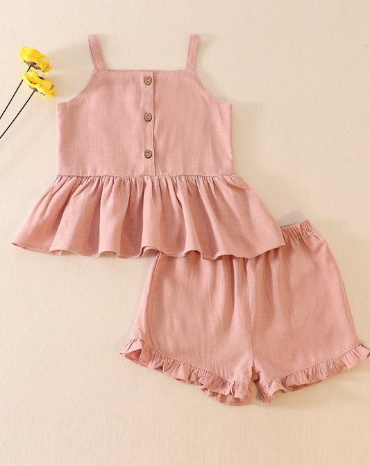 Linen Pink Ruffle Short Set - Gibs+Grady