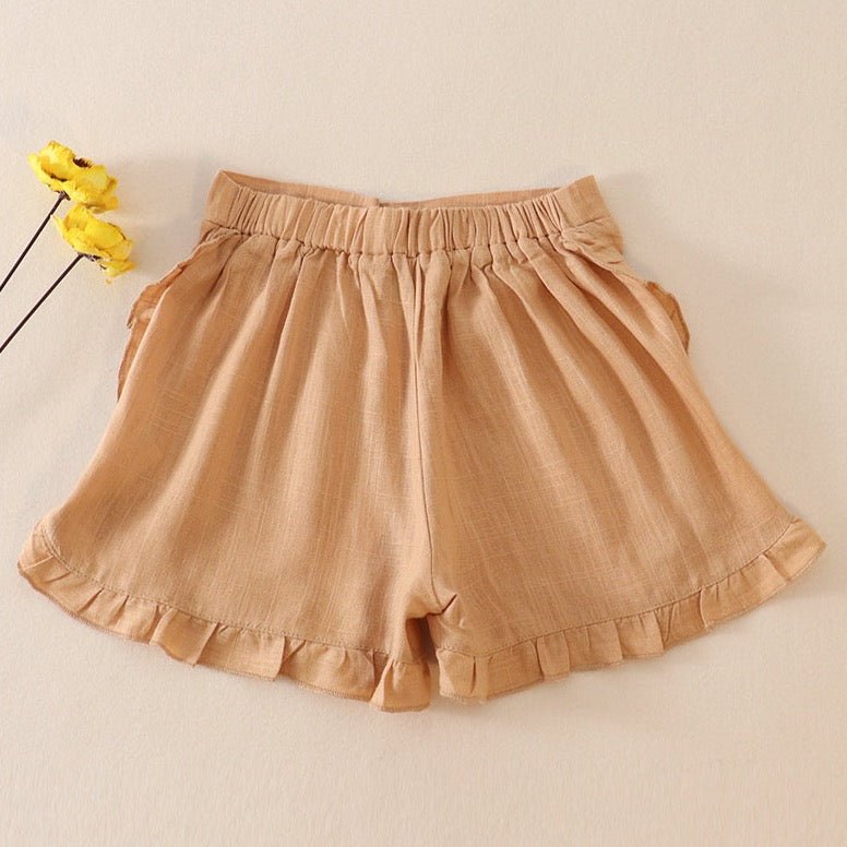 Linen Ruffle Shorts - Beige - Gibs+Grady