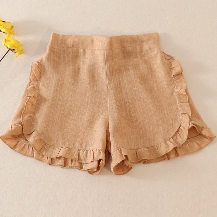 Linen Ruffle Shorts - Beige - Gibs+Grady