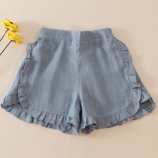 Linen Ruffle Shorts - Blue - Gibs+Grady