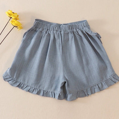 Linen Ruffle Shorts - Blue - Gibs+Grady